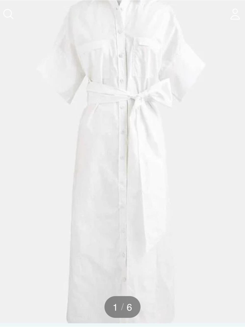 J. Crew White Midi Shirt Dress with Waist Tie